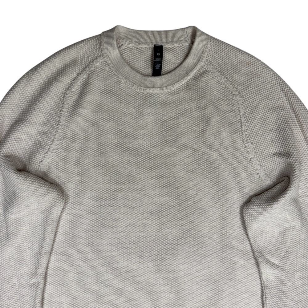 Lululemon Sweater Mens Large Ivory Textured Knit Crewneck Fisherman Wool Thermal - Picture 5 of 12